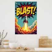 BLAST! Vintage Comic Style Rocket Explosion Poster (Keuken)