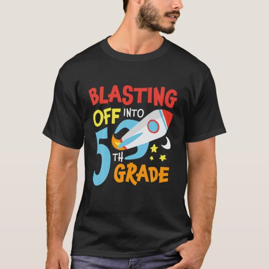 Blasting Off Into 5Th Grade Back To School Space R T-shirt (Voorkant)