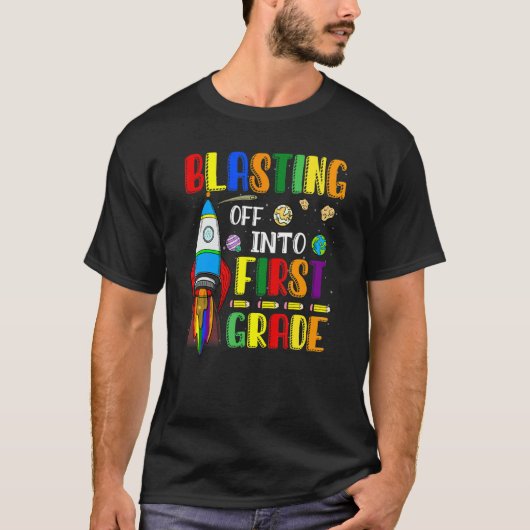 Blasting Off Into First Grade Back To School Boys T-shirt (Voorkant)