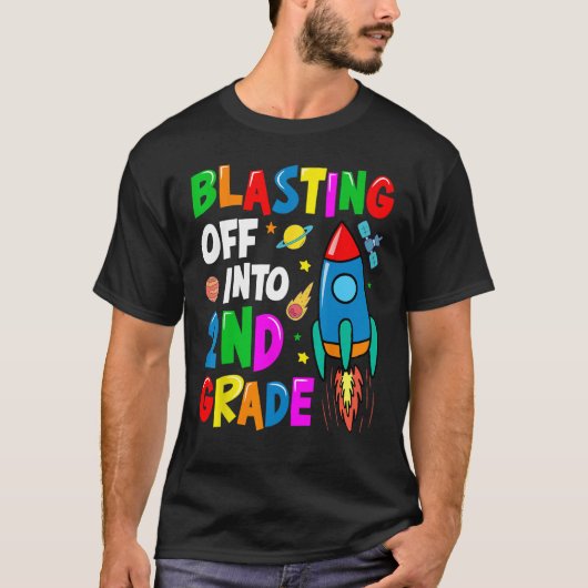 Blasting Off Into Second Grade Back To School Kids T-shirt (Voorkant)