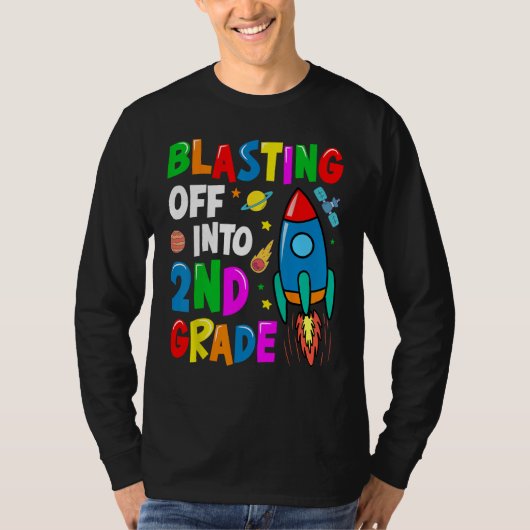 Blasting Off Into Second Grade Back To School Kids T-shirt (Voorkant)