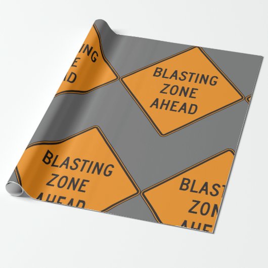 Blasting Zone Ahead Road Sign Cadeaupapier (Uitgerold)