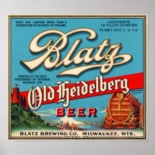 Blatz Old Heidelberg  Beer Label teruggezet Poster