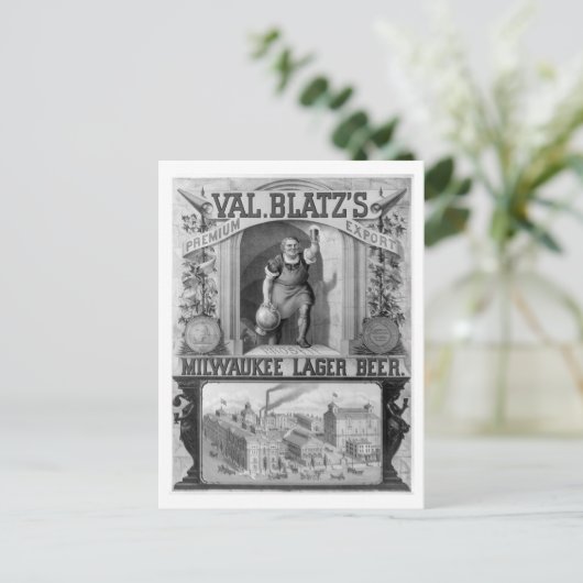  Blatz's Milwaukee Lager Beer Briefkaart (Staand voorkant)
