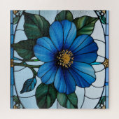 Blau Glas-in-lood Bloemontwerp Legpuzzel (Horizontaal)
