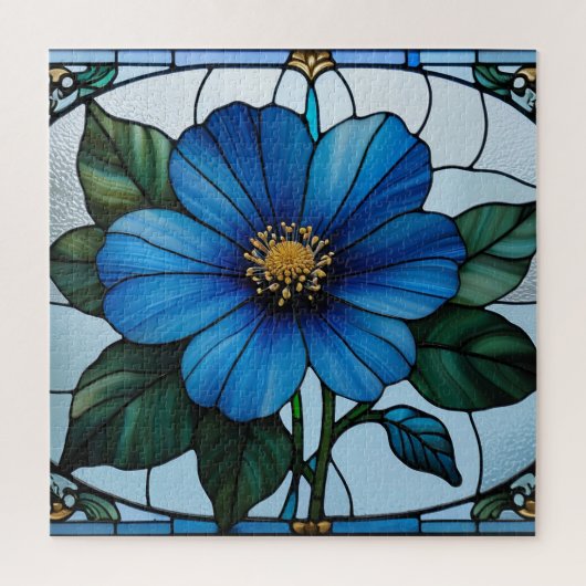 Blau Glas-in-lood Bloemontwerp Legpuzzel (Verticaal)