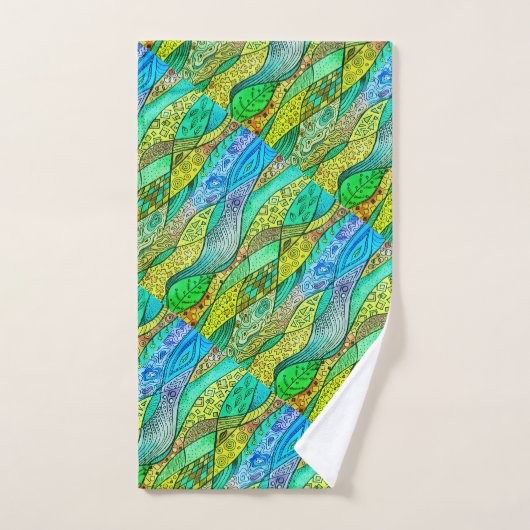 Blau-grünes dekoratives Muster Handdoek (Handdoek)