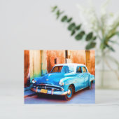 Blau oldtimer op Cuba Briefkaart (Staand voorkant)
