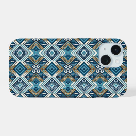 Blaue symetrisches Boho Muster 18583 b xl iPhone 15 Case (Achterkant horizontaal)