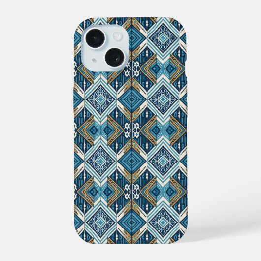 Blaue symetrisches Boho Muster 18583 b xl iPhone 15 Case (Achterkant)