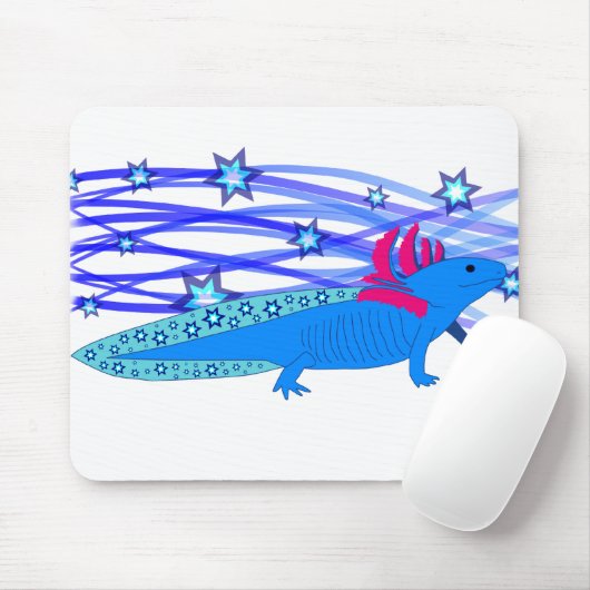 Blauer Axolotl mit Sternen Muismat (Met muis)