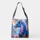 Blauer Drache, fantasievolle Digital Art Crossbody Tas (Achterkant)