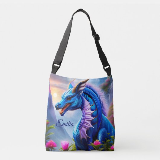Blauer Drache, fantasievolle Digital Art Crossbody Tas (Voorkant)