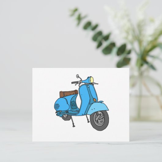 Blauer Motorroller (Vespa) Briefkaart (Staand voorkant)