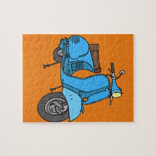 Blauer Motorroller (Vespa) Legpuzzel (Horizontaal)