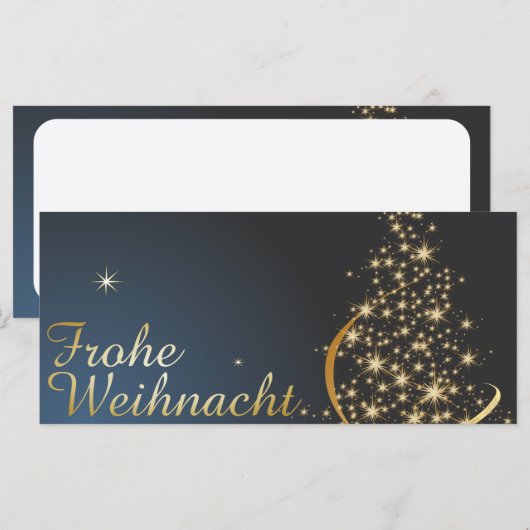 Blaues Weihnachtsmotiv mit goldenem Weihnachtsbaum (Voorkant / Achterkant)