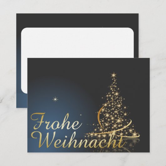 Blaues Weihnachtsmotiv mit goldenem Weihnachtsbaum Kaart (Voorkant / Achterkant)