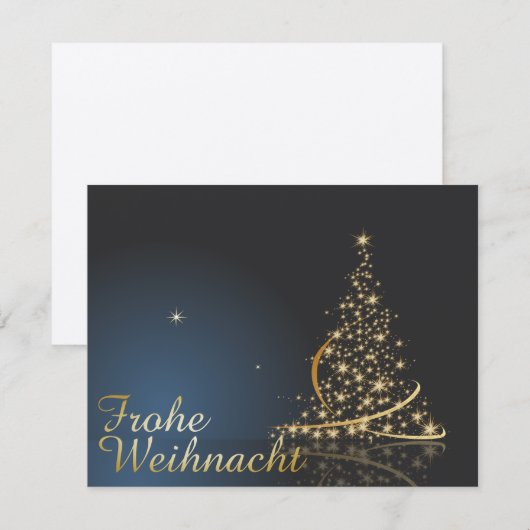 Blaues Weihnachtsmotiv mit goldenem Weihnachtsbaum Kaart (Voorkant / Achterkant)