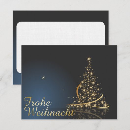 Blaues Weihnachtsmotiv mit goldenem Weihnachtsbaum Kaart (Voorkant / Achterkant)