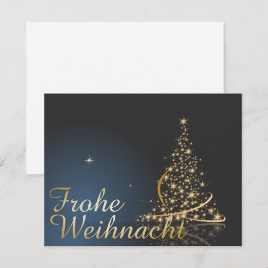 Blaues Weihnachtsmotiv mit goldenem Weihnachtsbaum Kaart (Voorkant / Achterkant)