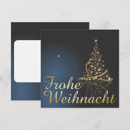 Blaues Weihnachtsmotiv mit goldenem Weihnachtsbaum Kaart (Voorkant / Achterkant)