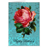 BLAUTIEF PINK ROSE AQUA BLUE DAMASK Birthday (Voorkant)