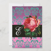 BLAUTIEF PINK ROSE LILA BLAUWE DAMASKMONOGRAM KAART (Voorkant)