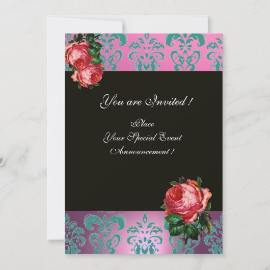 BLAUTIEF PINK ROSE LILA BLAUWE DAMASKMONOGRAM KAART (Achterkant)