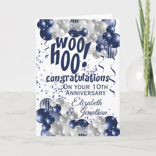 Blauw 10e Jubileum Gefeliciteerd Kaart (Voorkant)