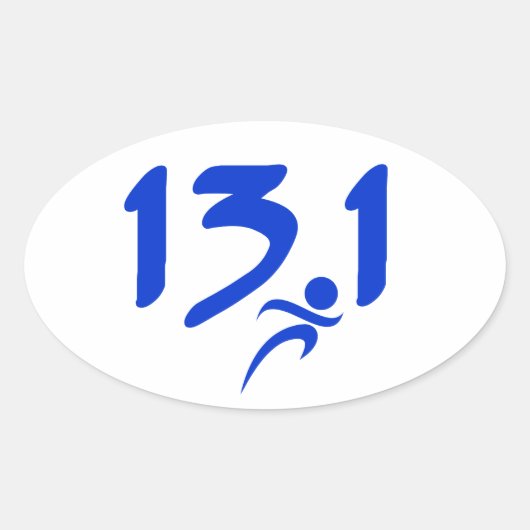 Blauw 13.1 halve marathon ovale sticker (Voorkant)