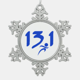 Blauw 13.1 halve marathon tin sneeuwvlok ornament