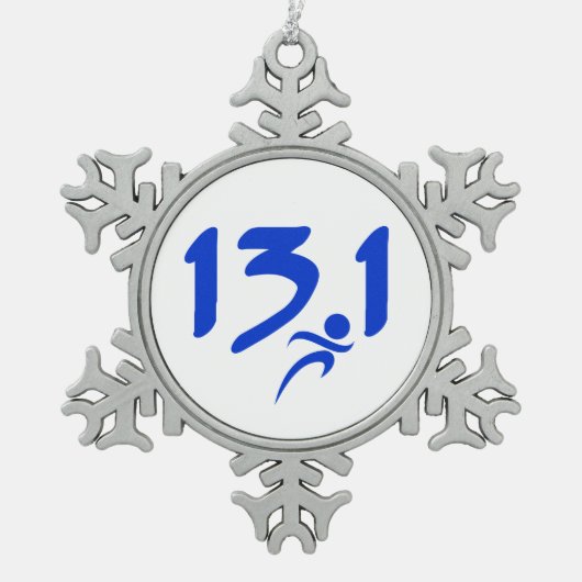 Blauw 13.1 halve marathon tin sneeuwvlok ornament (Voorkant)