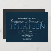 Blauw 13e 13 verjaardagsfeest uitnodiging (Voorkant / Achterkant)