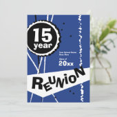  blauw 15 jaar Uitnodiging voor reünie (Staand voorkant)