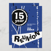  blauw 15 jaar Uitnodiging voor reünie (Voorkant / Achterkant)