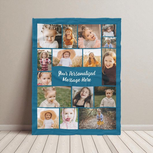 Blauw 16 Fotocollage Modern gepersonaliseerd op ma Fleece Deken