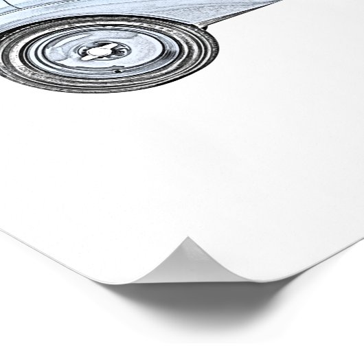  blauw 1936 BMW 328 potlood Stijltekening Poster (Hoek)