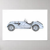  blauw 1936 BMW 328 potlood Stijltekening Poster (Voorkant)