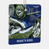 Blauw 1957 Chevy, naam of bericht, uw foto Keramisch Ornament (Rechts)