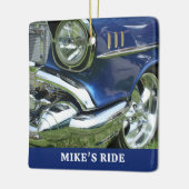 Blauw 1957 Chevy, naam of bericht, uw foto Keramisch Ornament (Links)