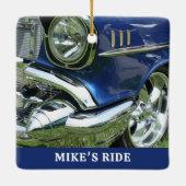 Blauw 1957 Chevy, naam of bericht, uw foto Keramisch Ornament (Achterkant)