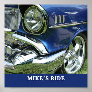Blauw 1957 Chevy, naam of bericht, uw foto Poster