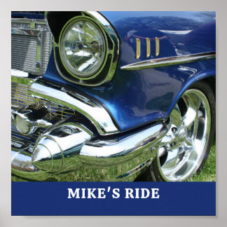 Blauw 1957 Chevy, naam of bericht, uw foto Poster