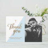 Blauw 1e Communie Bedankt Zwart-wit Foto (Staand voorkant)