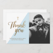 Blauw 1e Communie Bedankt Zwart-wit Foto (Voorkant / Achterkant)