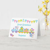 Blauw 1e Pasen Bunny Train achterkleinzoon Kaart (Gele Bloem)