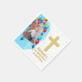 Blauw 1e Verjaardag Doop Gouden Tekst Foto Kruis Servet (Hoek)