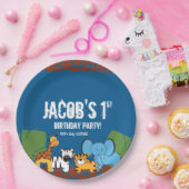 Blauw 1e Verjaardag Oerwoud Safari thema Papieren Bordje (Feest)