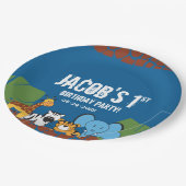 Blauw 1e Verjaardag Oerwoud Safari thema Papieren Bordje (Gekanteld)