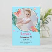 Blauw 1e Verjaardag Vlinder Uitnodiging met Foto (Staand voorkant)